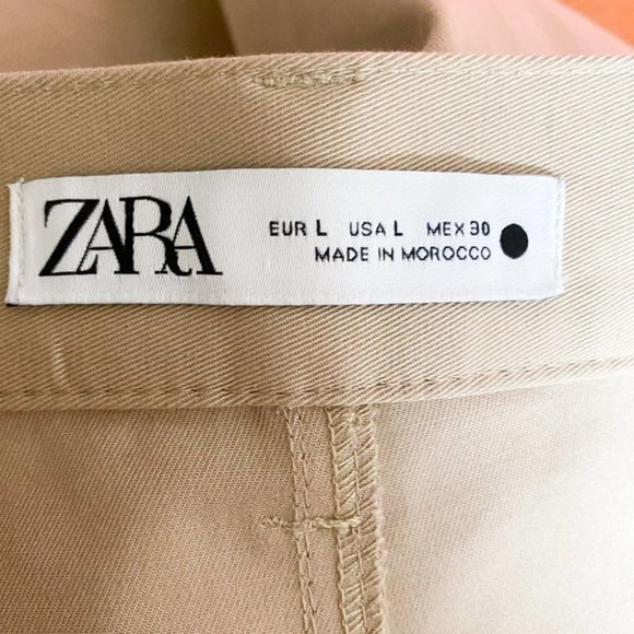 NWT Zara Asymmetrical Waistline Wide Leg Cargo Desert Khaki Pants L - Picture 8 of 9